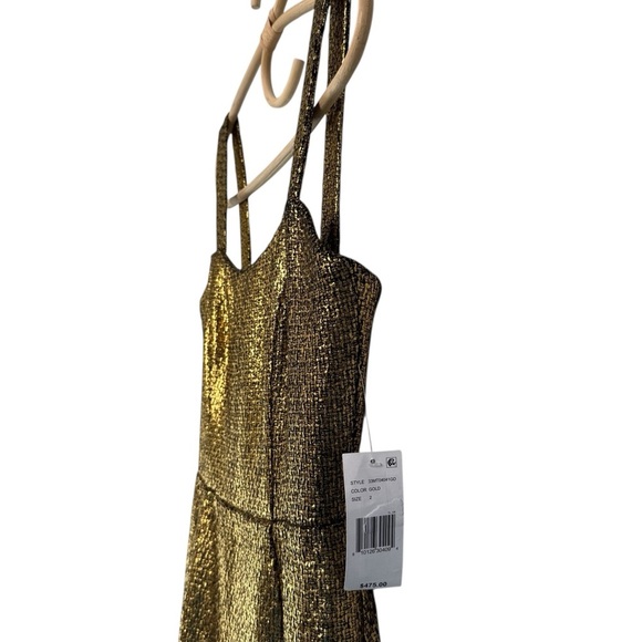 Mestiza New York Jody Metallic Gold Tweed Square Neck Flutter Hem Midi Dress - Picture 13 of 16